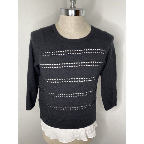 Anthropologie Angel of The North Sweater Sz Small Black Crochet White Shirttail - Picture 1 of 5